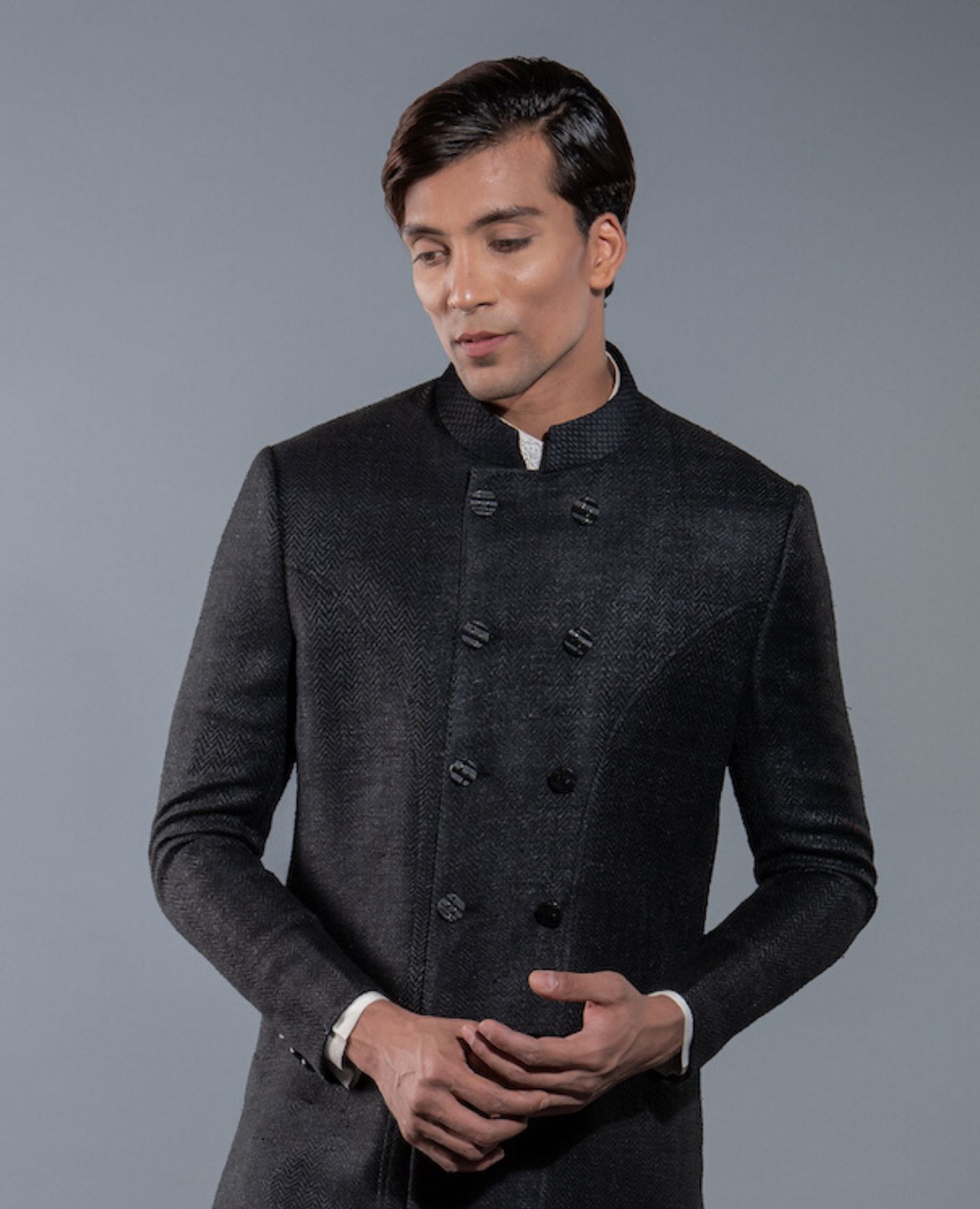 BLACK CHEVRON SHERWANI – More Mischief