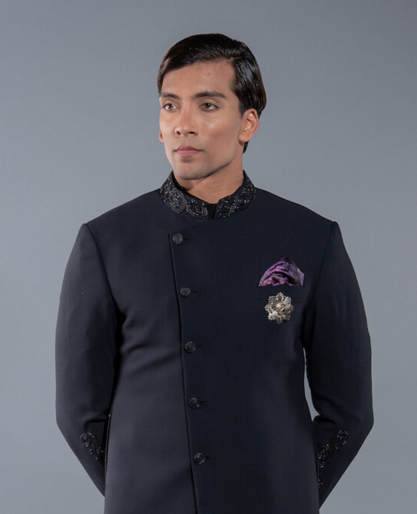 MIDNIGHT ASYMMETRIC SHERWANI | More Mischief